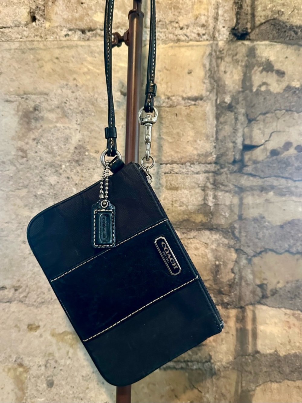 Coach Black Leather & Canvas Wristlet - Picture 3 of 7